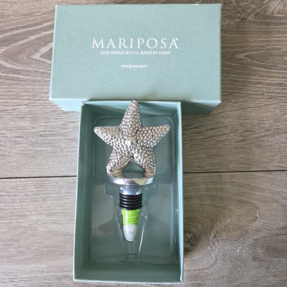 MARIPOSA Starfish Wine Bottle Stopper 100% Recycled Aluminum Nautical #2808 Cork
